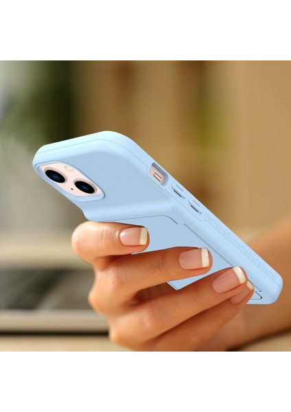 Apple iPhone 13 Telefon Kasası Için Akrilik+Tpu Hibrid Kasa Koruyucu Kapak Kart Tutucu ve Gizli Ayna 6.1 Inç Hafif Mavi (Yurt Dışından)
