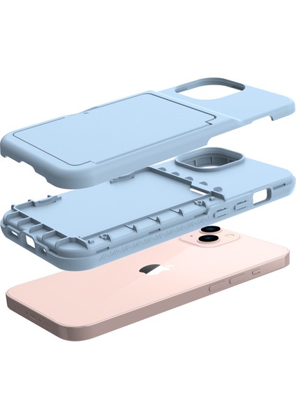 Apple iPhone 13 Telefon Kasası Için Akrilik+Tpu Hibrid Kasa Koruyucu Kapak Kart Tutucu ve Gizli Ayna 6.1 Inç Hafif Mavi (Yurt Dışından)