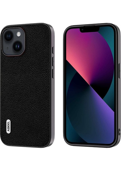 Apple iPhone 13 Ultra Yetensiz Telefon Kılıfı Için Litchi Doku Cowhide Deri Kaplamalı Pc+Tpu Kabuk-Black (Yurt Dışından)
