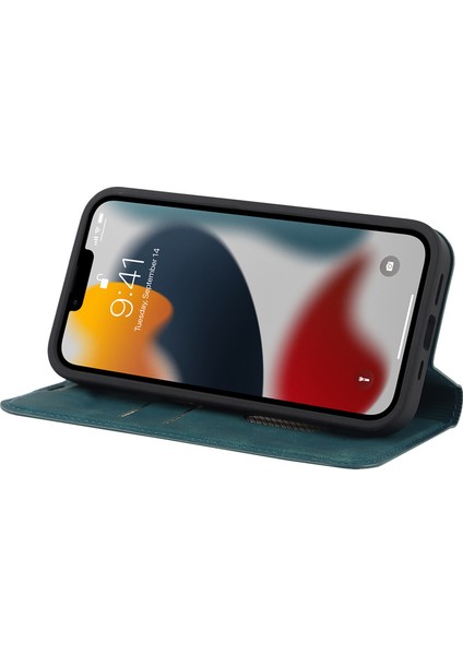 Apple iPhone 13 Telefon Kasası 6.1 Inç Pu Deri Kart Tutucu Telefon Kasası Rfıd Engelleme Standı Manyetik Otomatik Emici Anti-Damla Kapak-Mavi (Yurt Dışından) modelleri