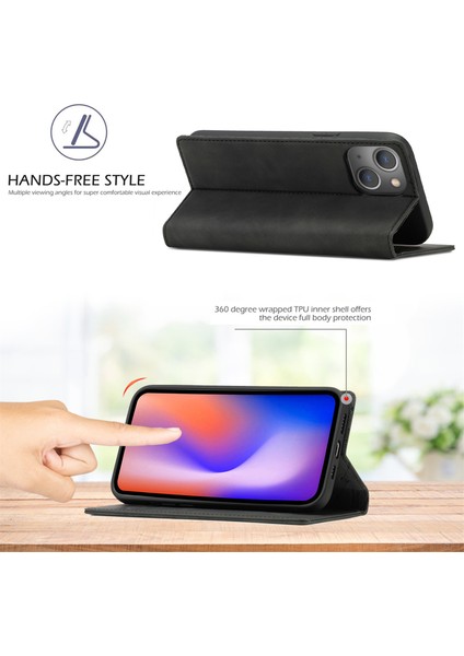 Lc Güçlü Manyetik Çok Yolda Koruma Pu Deri Deri Cüzdan Telefon Kılıfı Apple iPhone 13 6.1 Inç-Black (Yurt Dışından)
