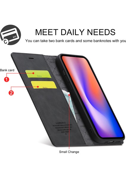 Lc Güçlü Manyetik Çok Yolda Koruma Pu Deri Deri Cüzdan Telefon Kılıfı Apple iPhone 13 6.1 Inç-Black (Yurt Dışından)