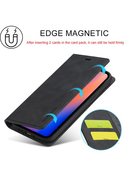 Lc Güçlü Manyetik Çok Yolda Koruma Pu Deri Deri Cüzdan Telefon Kılıfı Apple iPhone 13 6.1 Inç-Black (Yurt Dışından)