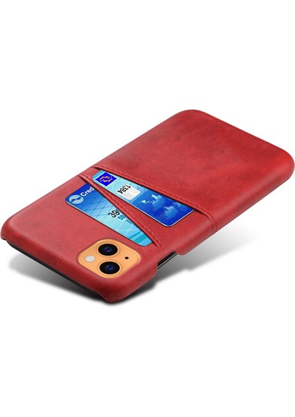 Apple iPhone 13 6.1 Inç Yumuşak Touch Pu Deri Kaplamalı Sert Pc Kapağı Çift Kart Yuvaları-Kırmızı (Yurt Dışından) modelleri