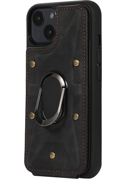Apple iPhone 13/14 Için Telefon Kasası 6.1 Inç Kart Torba Tasarım Çarpışması Dirençli Cilt Dokunuşu Pu Deri Kaplı Tpu Manyetik Halka Kickstand-Black ile Arka Kasa (Yurt Dışından) modelleri
