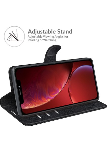 Litchi Doku Cüzdan Stand Tasarım Deri Kılıf Apple iPhone 13 6.1 Inç-Siyah (Yurt Dışından) fiyatları