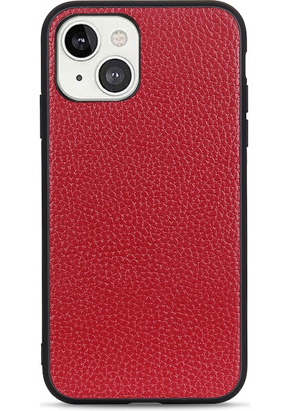 Litchi Skin Pc+Tpu Combo Apple iPhone 13 Için Orijinal Deri Kaplı Arka Kabuk 6.1 Inç-Kırmızı (Yurt Dışından)