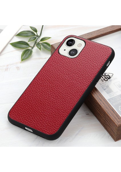 Litchi Skin Pc+Tpu Combo Apple iPhone 13 Için Orijinal Deri Kaplı Arka Kabuk 6.1 Inç-Kırmızı (Yurt Dışından) modelleri