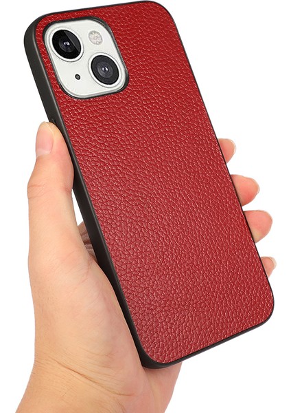 Litchi Skin Pc+Tpu Combo Apple iPhone 13 Için Orijinal Deri Kaplı Arka Kabuk 6.1 Inç-Kırmızı (Yurt Dışından) fırsatları