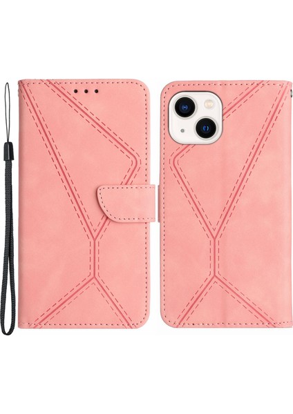 Apple iPhone 13 Için 6.1 Inç Cilt Dokunuşu Tamamen Sarılmış Telefon Kasası Manyetik Toka Pu Deri Cüzdan Kapak-Pembe (Yurt Dışından)