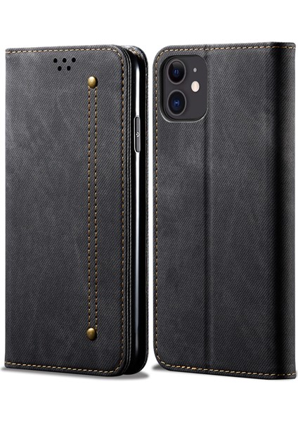 Kot Bez Dokusu Tam Koruma Deri Cüzdan Kılıfı Apple iPhone Için Stant 13 6.1 Inç-Siyah (Yurt Dışından)