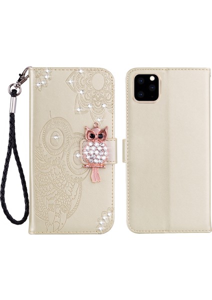 Rhinestone Dekor Cüzdan Deri Kılıf Kılıfı, Apple iPhone 13 Için Baskılı Baykuş Deseni ile Deri Kılıf (Yurt Dışından)