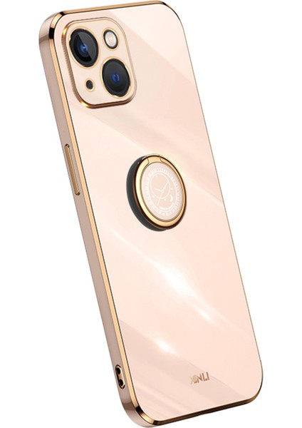 Apple iPhone 13 6.1 Inç Yüzük Kickstand Yumuşak Tpu Geri Kabuk Elektrapan Altın Kenar Kılıf Kapak Pembe (Yurt Dışından)