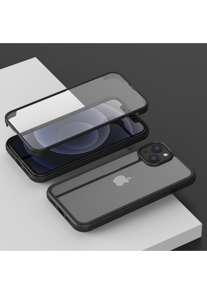 Apple iPhone 13 Telefon Kasası Için Çizilmeye Dayanıklı Çift Taraflı Temperli Cam+Tpu Kenarı Telefon Kasası 6.1 Inç-Siyah Kapsıyor (Yurt Dışından)