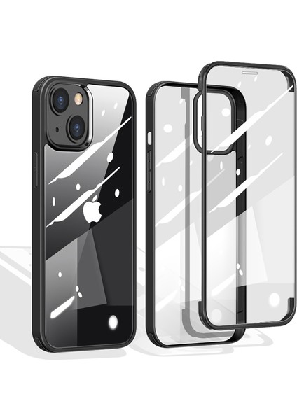Apple iPhone 13 Telefon Kasası Için Çizilmeye Dayanıklı Çift Taraflı Temperli Cam+Tpu Kenarı Telefon Kasası 6.1 Inç-Siyah Kapsıyor (Yurt Dışından) modelleri