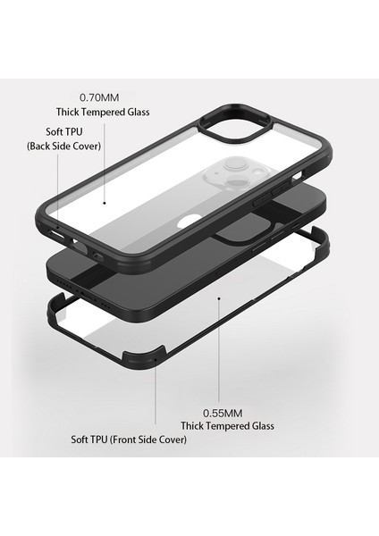 Apple iPhone 13 Telefon Kasası Için Çizilmeye Dayanıklı Çift Taraflı Temperli Cam+Tpu Kenarı Telefon Kasası 6.1 Inç-Siyah Kapsıyor (Yurt Dışından) fırsatları