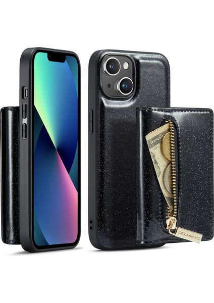 Apple iPhone 13 Telefon Kılıfı Manyetik Telefon Kapağı 6.1 Inç Anti-Drop 2'si 1 Arada Parçalanabilir Fermuarlı Cüzdan Telefon Kılıf Kickstand-Black (Yurt Dışından)