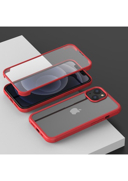 Apple iPhone 13 Telefon Kasası Için Çizilmeye Dayanıklı Çift Taraflı Temperli Cam+Tpu Kenarı Telefon Kasası 6.1 Inç-Kırmızı Kapsıyor (Yurt Dışından)