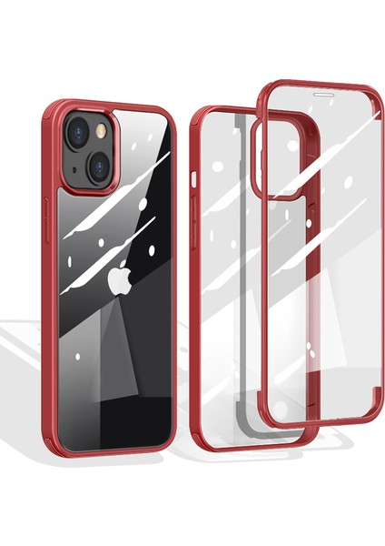 Apple iPhone 13 Telefon Kasası Için Çizilmeye Dayanıklı Çift Taraflı Temperli Cam+Tpu Kenarı Telefon Kasası 6.1 Inç-Kırmızı Kapsıyor (Yurt Dışından) fırsatları