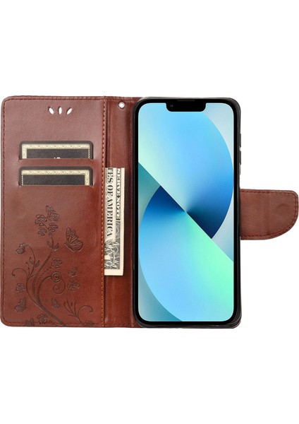 Apple iPhone 14 Telefon Kasası 6.1 Inç Akıllı Telefon Kabuğu Baskılı Kelebekler Deri Cep Telefonu Kasa Cüzdan Kaplama Kapalı Kahverengi (Yurt Dışından) fiyatları