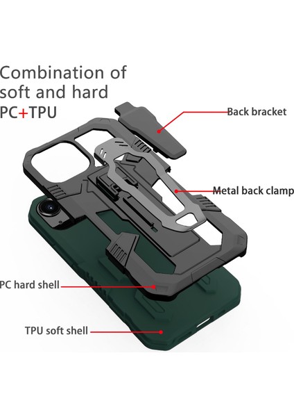 Apple iPhone 13 Telefon Kasası Için Tam Koruyucu Arka Klip Kickstand Tasarım Hibrid Telefon Kasası Metal Sayfası 6.1 Inç-Yeşil (Yurt Dışından) fırsatları