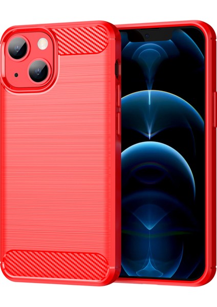 Apple iPhone 13 Telefon Kılıfı Için 1.8mm Esnek Tpu Anti-Çizelge Karbon Fiber Fırçalı Koruyucu Kapak Telefon Geri Kılıf 6.1 Inç-Kırmızı (Yurt Dışından)