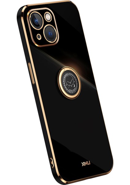 Apple iPhone 13 6.1 Inç Yüzük Kickstand Yumuşak Tpu Geri Kabuk Elektrapan Altın Kenar Kılıf Kapak Black (Yurt Dışından) fiyatları