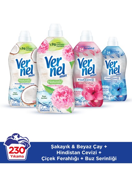 Max Konsantre Çamaşır Yumuşatıcısı 2x1440ml Şakayık+H.Cevizi+ 2x1320ml Çiçek Ferahlığı+Buz Serinliği