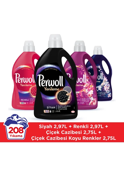 Yenileme Çiçek Cazibesi Renkliler 2.75L & Perwoll Yenileme Çiçek Cazibesi Koyu Renkliler 2.75L & Perwoll Yenileme Renkli 2.97L & Perwoll Yenileme Siyah 2.97L (4'lü Set)