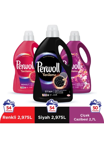 Yenileme Siyah 2.97L & Perwoll Yenileme Renkli 2.97L & Perwoll Yenileme Çiçek Cazibesi Renkliler 2.75L (3'lü Set)