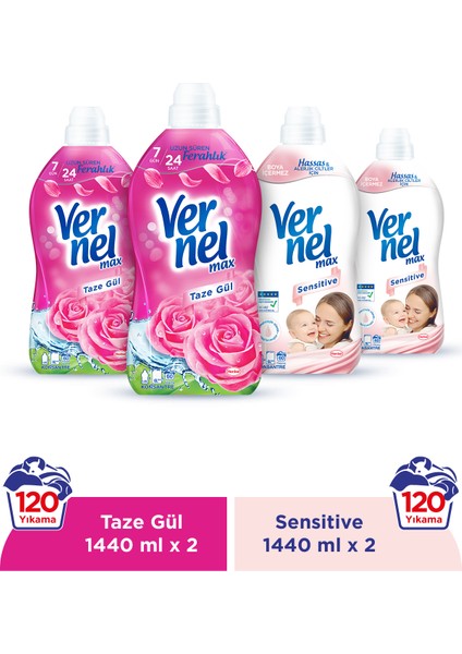 Max Taze Gül 2x1.44L & Vernel Max Sensitive 2x1.44L (4'lü Set)