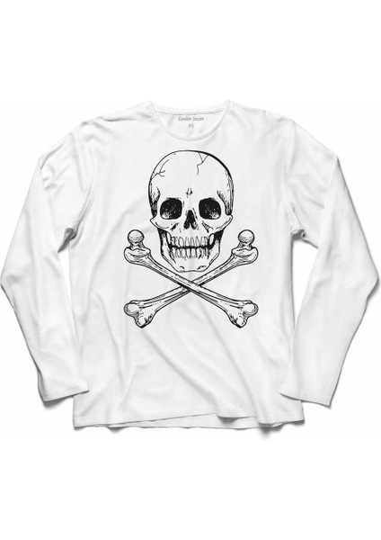 Skull Kuru Kafa Kemik Hayalet Uzun Kollu Tişört Baskılı T-Shirt