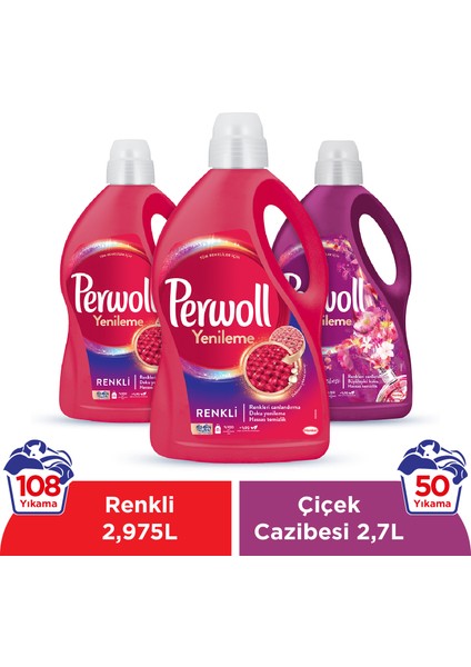 Yenileme Renkli 2x2.97L & Perwoll Yenileme Çiçek Cazibesi Renkliler 2.75L (3'lü Set)