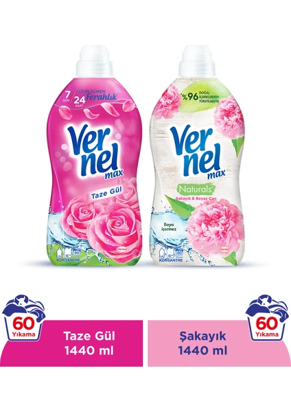 Max Taze Gül 1.44L & Vernel Max Naturals Şakayık ve Beyaz Çay 1.44L (2'li Set)