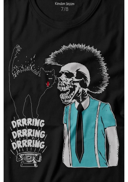 Mohikan Adam Kara Kedi Nostalji Telefon Zili Baskılı Tişört Çocuk T-Shirt