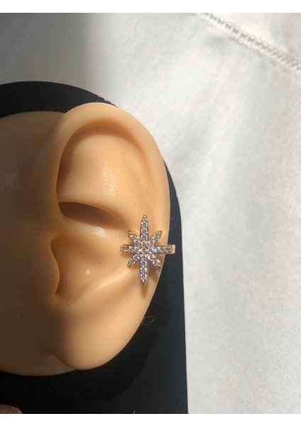 Nature Çelik  Zirkon Taşlı Kuzey Yıldızı  Sıkıştırma Earcuff Gold Renk Küpe