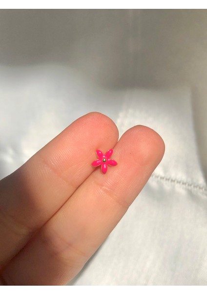Nature Cerrahi Çelik Pembe Çiçekli Gold Renk 1cm Çap Piercing