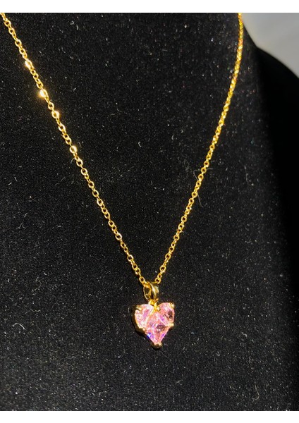 Nature Çelik Pembe Zirkon Taş 45 cm Gold Renk Kalp Kolye fırsatları