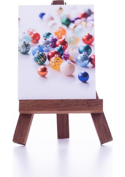 Yılbaşı not ve tebrik kartı, renkli çam ağacı süs topları 6,5 x 8,5 cm 10 adet