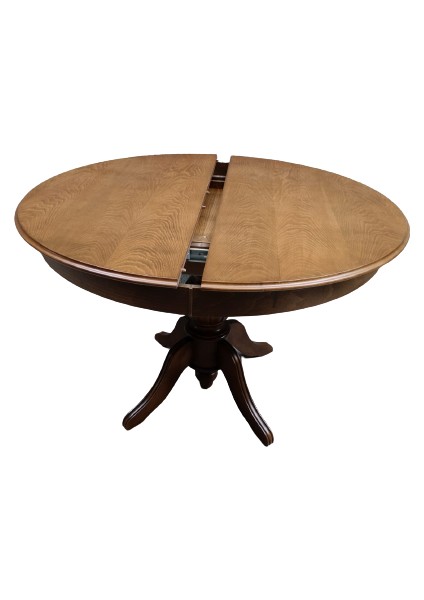Masa Baba Ayak Klasik Kayın Kaplama Mdf Tabla Ihlamur Ayak Ceviz Boya 110CM Açılır