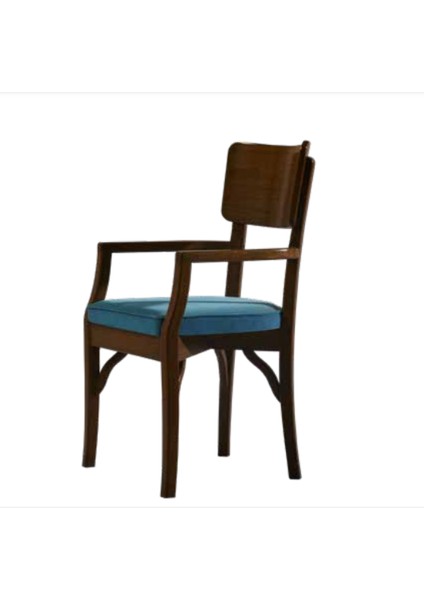 Sandalye Zus170 Ahşap Sırtlık Model Kayın Retro Ayak Ceviz Renk Turkuaz Baby Face Kumaş El Yapım