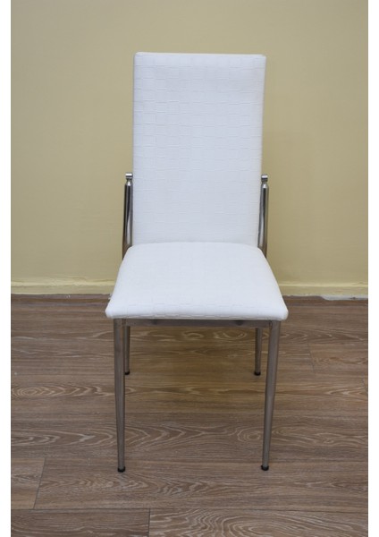 Sandalye ST Gözde Model metal transmisyon nikelaj Beyaz Kumaş El Yapım modelleri