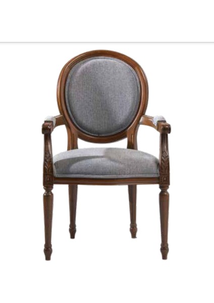 Sandalye ST Zus036 Model Tam Oyma Madalyon Model Gri Kumaş Ortopedik Parlak Ceviz