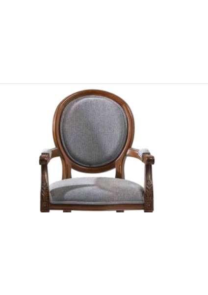 Sandalye ST Zus036 Model Tam Oyma Madalyon Model Gri Kumaş Ortopedik Parlak Ceviz