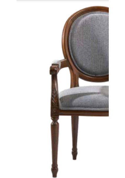 Sandalye ST Zus036 Model Tam Oyma Madalyon Model Gri Kumaş Ortopedik Parlak Ceviz