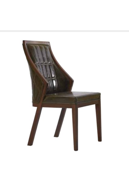 Sandalye ST Zus038 Suni Deri Model Kapitone Modern Ceviz Renk Torna Ayak El Yapım