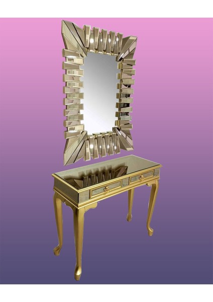 Dresuar 2çekmece Model Kayın Gold Renk Aslan Ayak Kare Ayna Kaplı Güneş El Yapım