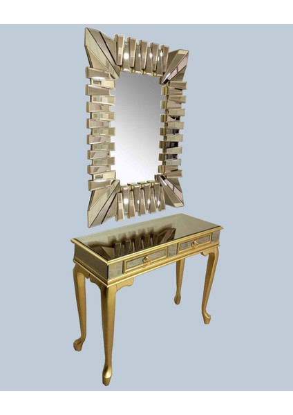 Dresuar 2çekmece Model Kayın Gold Renk Aslan Ayak Kare Ayna Kaplı Güneş El Yapım fiyatları