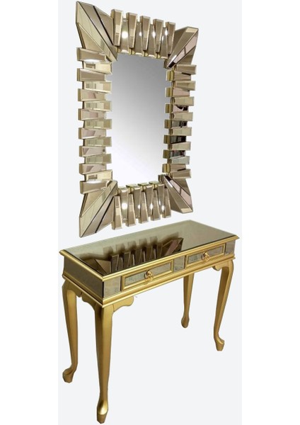 Dresuar 2çekmece Model Kayın Gold Renk Aslan Ayak Kare Ayna Kaplı Güneş El Yapım modelleri