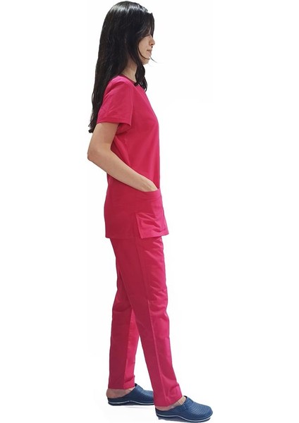 Emel Tekstil Doktor Terikoton Likralı Kadın Koyu Pembe Cerrahi Paçası Lastikli Yaka Takım 4832 fiyatları